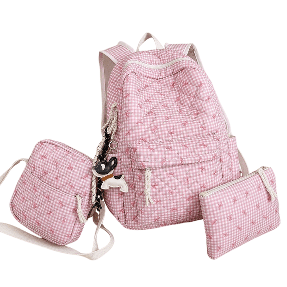 Lumtrix Cute Bow Backpack 3-Piece Set, Coquette Backpack Set Aesthetic Daypack Bow Rucksack Set With Lunch Box Pencil Case Pink