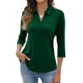 thumbnail image 1 of Lumtrix 3/4 Length Sleeve Womens Tops 2026 Spring Summer Collared Polo Shirts V Neck Casual Basic Polos Tees With Front Pocket Dark Green 3XL, 1 of 7