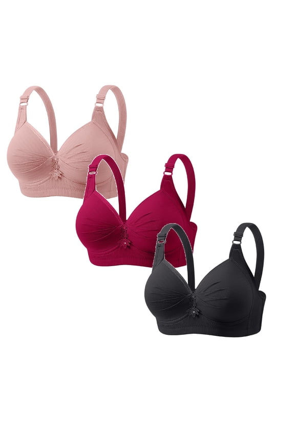 3 Pack No Underwire Bras for Women Full Support Comfort T-Shirt Bra Wirefree Everyday Push Up Bra Pink&Burgundy&Black 36