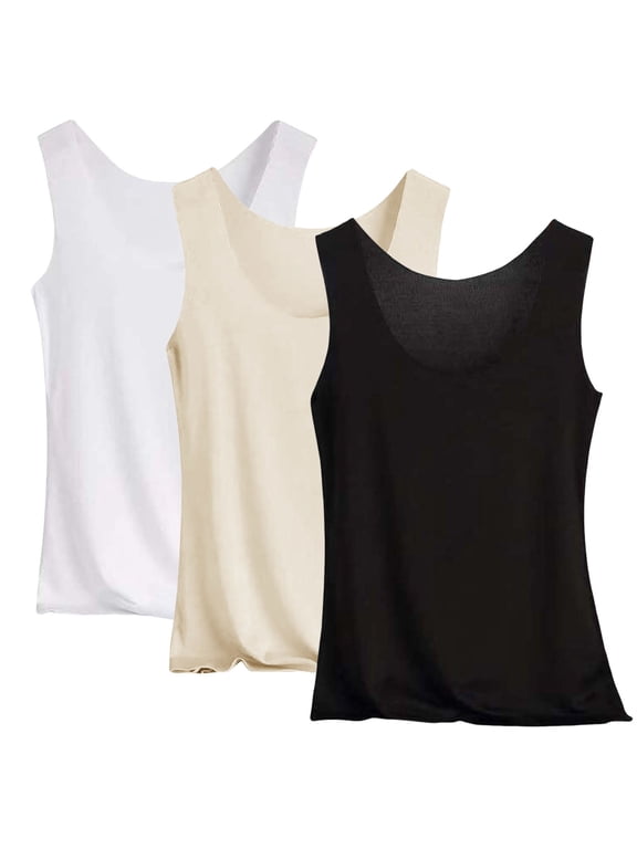 3 Pack Summer Tank Tops For Women 2026 Ice Silk Athletic Round Neck Camisole Workout Top Casual Basic Seamless Sleeveless Undershirts Black M
