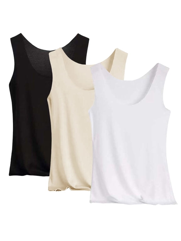 3 Pack Summer Tank Tops For Women 2026 Ice Silk Athletic Round Neck Camisoles Workout Top Casual Basic Seamless Sleeveless Undershirt White XL