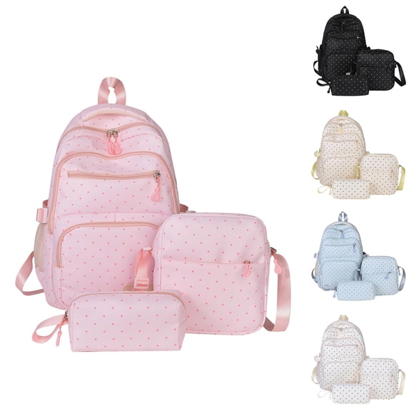 Lumtrix 3 Polka Dots Backpack Set Nylon Rucksack Cute Backpack | Polka Dots 3Pcs Backpack Pink
