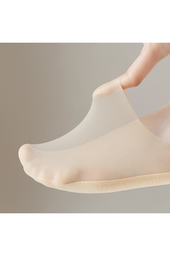 5 Pairs Sheer Ice Silk Footies for Women No Show, Non Slip Low Cut Liner Socks Breathable Footies Socks for Loafers, Heel Complexion One Size