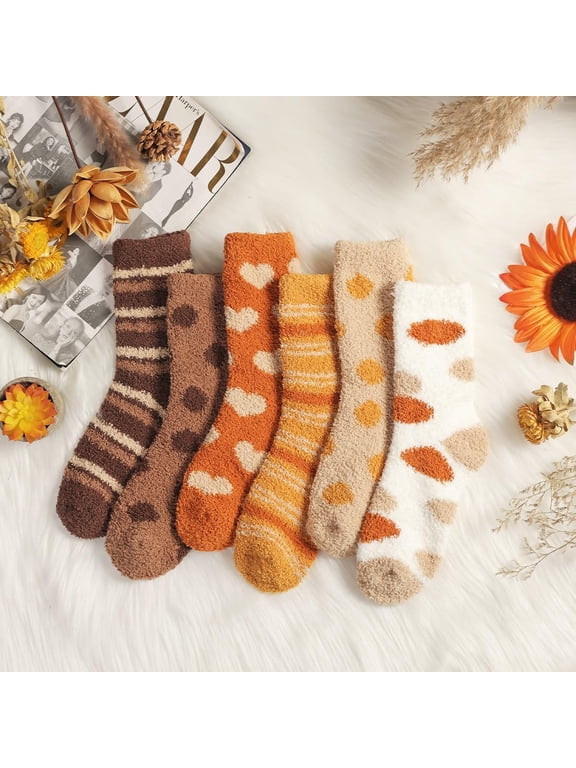 6 Pairs Fuzzy Socks For Women Fluffy Cozy Fall Halloween Socks Gifts Soft Thick Plush Warm Socks Christmas Winter Gifts Comfortable Indoor Home Sleep Socks Gray One Size