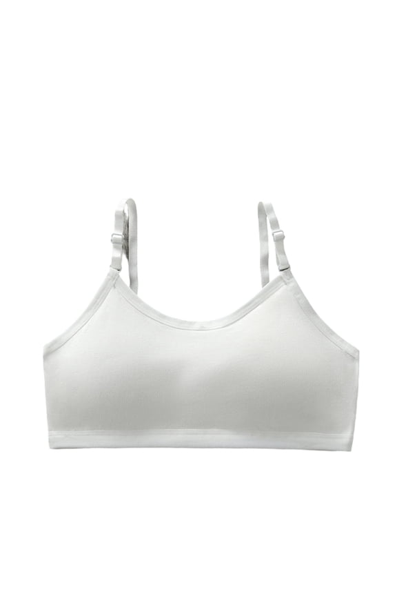 Adjustable Spaghetti Straps Training Bra for Girls Soft Sport Bras with Fixed Padding Cami White XL