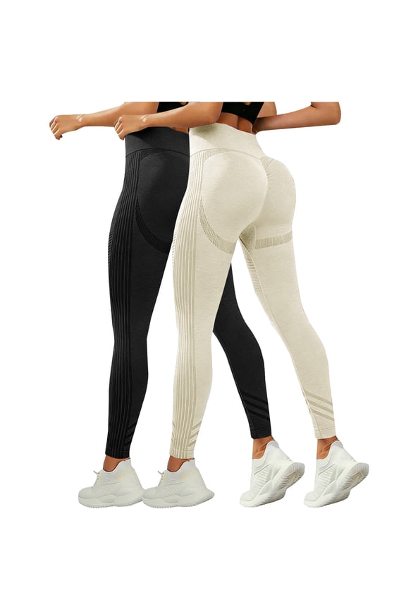Anti Cellulite 3D Leggings Womens Butt Lifting Tummy Control Resistance Band Compression Workout Yoga Pants 2 Pack Beige M