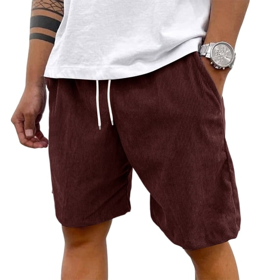 Lumtrix Beach Corduroy Shorts for Men Casual Wide Leg Shorts Fashion Vacation Summer Elastic Waist Bottoms with Pockets Coffee S