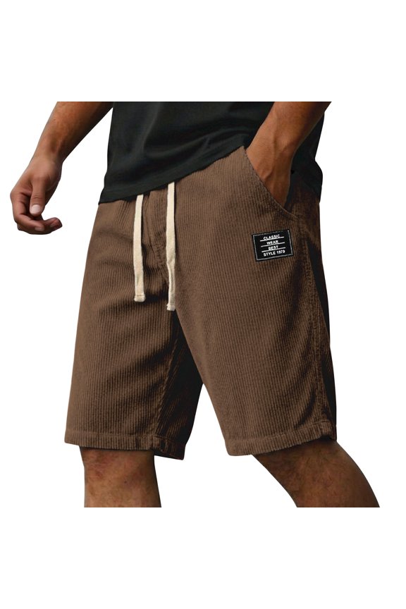 Beach Shorts For Men Corduroy Elastic Waistban Vintage Summer Beach Vacation Resort Wear Coffee L