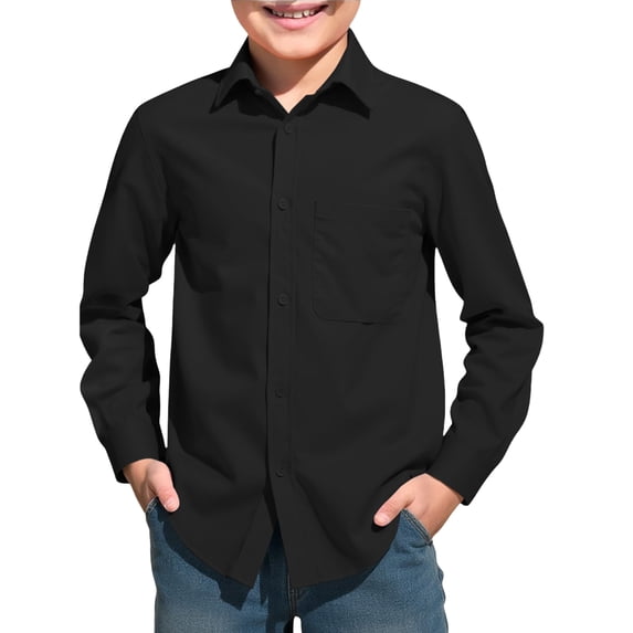 Lumtrix Boys Button-Down Dress Shirts for Beach Wedding Casual Long Sleeve Tops with Pocket Slim Fit Quick Dry Shirts Black 150