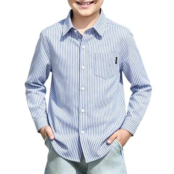 Lumtrix Boys Dress Shirts Collared Button Down Long Sleeve Shirt Classic Fit Tops with Pockets for Weddings & Family Photos Blue 120