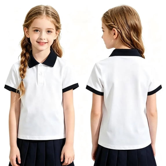 Lumtrix Boys Girls Polo Shirt Short Sleeve Uniform Color Block Collared Tops Basic Casual Tee Black 150