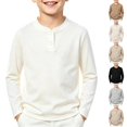 thumbnail image 1 of Lumtrix Boys Henley Long Sleeve Shirt Plain Crewneck Vintage Top Soft Spring Fall Winter Daily Wear Top White 130, 1 of 7