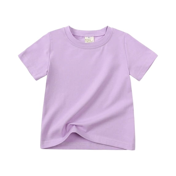 Lumtrix Boys Short Sleeve T-Shirts Oversize Crew Neck Top for Chlid Trendy Solid Color Cotton Clothes for Girl Light Purple 100