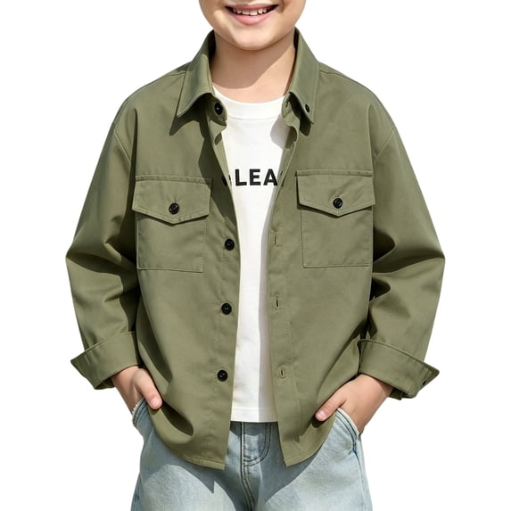 Lumtrix Boys Vintage Button Down Shirt Casual Long Sleeve Tops with Pockets Summer Beach Shirts for Kids Dark Green 160