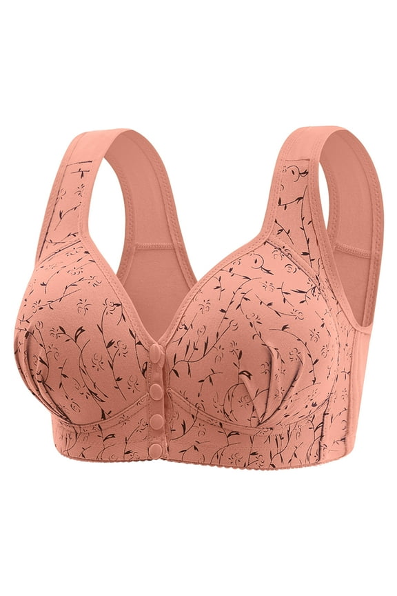 Bras For Older Women Comfortable Convenient Front Close Button Down Bralette No Underwire Full Coverage Everyday Bras Pink 46