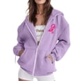 thumbnail image 1 of Lumtrix Breast Cancer Awareness Hoodies Zip Up For Women Track Jackets Long Sleeve Pink Ribbon Awareness Hoodies Jacket With Pockets Light Purple S, 1 of 6