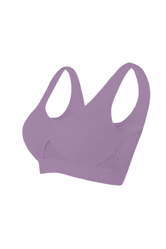Breathable Anti-Sagging Sports Bras For Women Plus Size Wireless Bras With Lift-Up Mesh High Support Purple 32