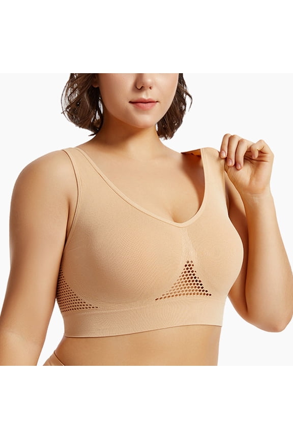 Breathable Bras for Women No Steel Ring Plus Size Soft Cool Push Up Air Bra No Underwire High Support Underwear Complexion XL