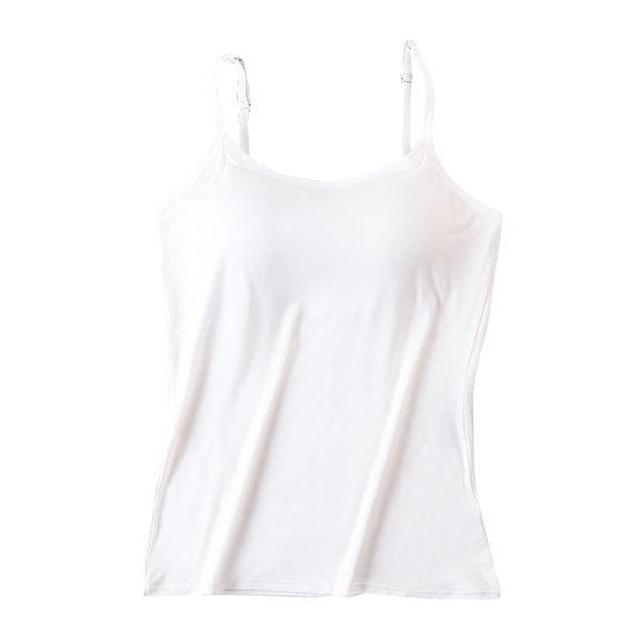 Lumtrix Built In Bra Tank Tops For Women Cotton Padded Tank Tops Spaghetti Strap Camisole Shelf Bra Workout Tops White L