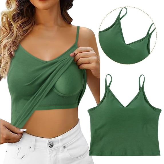 Lumtrix Built In Bra Tank Tops For Women Cotton Shelf Bra Camisole Tops Spaghetti Strap Tank Top Summer Cami Shirt Green M