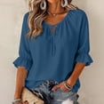 thumbnail image 1 of Lumtrix Business Casual Tops For Women Ruffle 3/4 Sleeve Shirts Ladies Tops And Blouses,Tie Front V Neck Fall Work Blouses Dark Blue S, 1 of 7