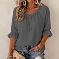thumbnail image 1 of Lumtrix Business Casual Tops For Women Ruffle 3/4 Sleeve Shirts Ladies Tops And Blouses,Tie Front V Neck Fall Work Blouses Gray S, 1 of 7
