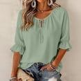 thumbnail image 1 of Lumtrix Business Casual Tops For Women Ruffle 3/4 Sleeve Shirts Ladies Tops And Blouses,Tie Front V Neck Fall Work Blouses Mint Green M, 1 of 7