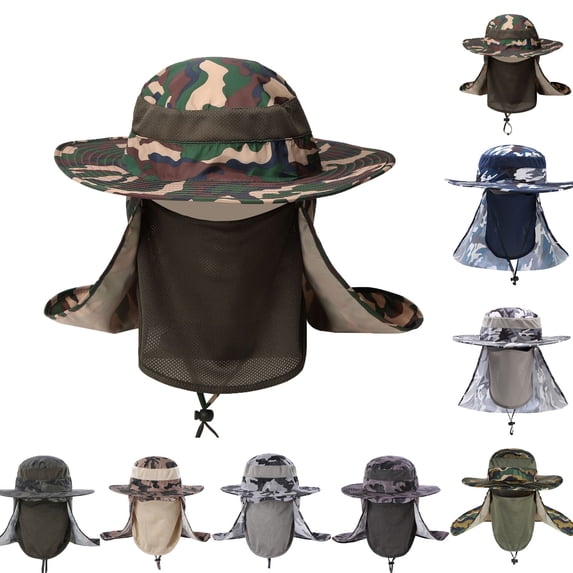 Lumtrix Camo Fishing Hat for Men Women Sun Protection Fishermen Hat Garden Travel Work Outdoor Sports Hiking Cap with Neck Flap Dark Green One Size