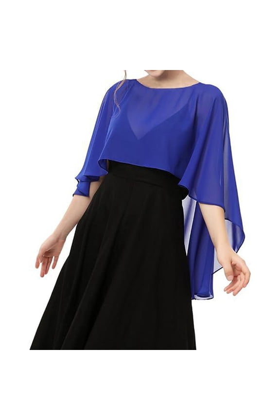 Capelets For Women Chiffon Cape Shawls And Wraps For Evening Dresses Soft Bridesmaid Shawl Chiffon Cape Wedding Cover Up Blue One Size