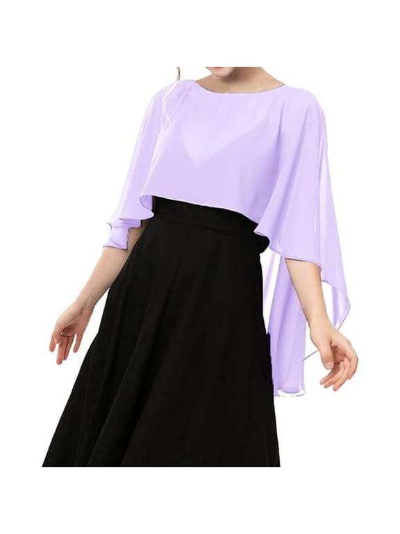 Capelets For Women Chiffon Cape Shawls And Wraps For Evening Dresses Soft Bridesmaid Shawl Chiffon Cape Wedding Cover Up Light Purple One Size