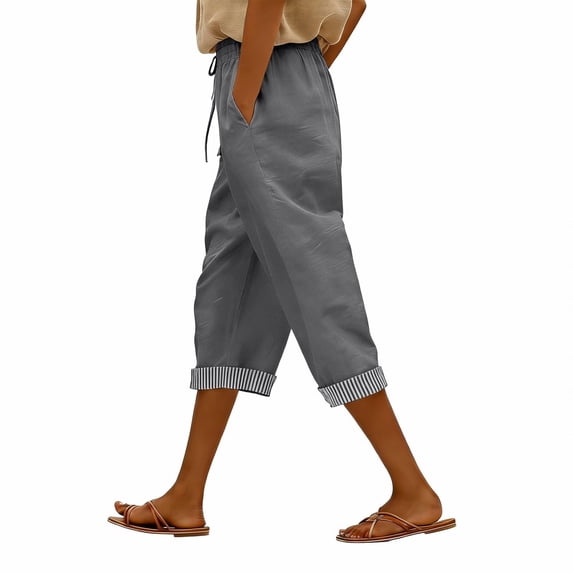 Lumtrix Capri Pants For Women Casual Lightweight Drawstring Elastic Waist Pants Wide Leg Loose Trousers With Pockets Gray L