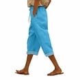 thumbnail image 1 of Lumtrix Capri Pants For Women Cotton Linen Casual Summer Beach 2026 Elastic High Waist Wide Leg Loose Drawstring Cropped Trousers Blue L, 1 of 5