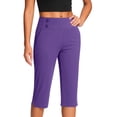 thumbnail image 1 of Lumtrix Capri Pants For Women High Waisted Straight Leg Sim Fit Stretch Lightweight Trousers Casual Work Golf Capri With Pockets Purple 2XL, 1 of 7