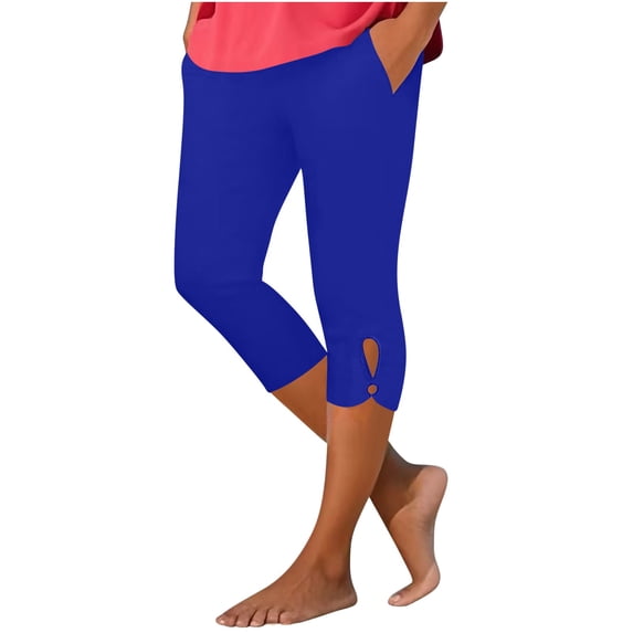 Lumtrix Capri Pants For Women Summer Stretch Tummy Control Workout Casual Leggings With Pockets Plus Size Athletic Gym Yoga Pant Blue XL