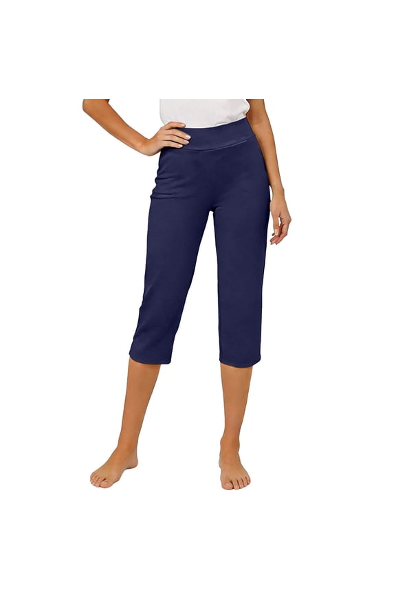Capris For Women With Pockets Golf 3/4 Pants High Waisted Stretch Pull On Business Casual Athletic Work Pedal Pushers Navy 2XL