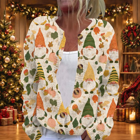 Lumtrix Cardigan Christmas Sweaters For Women Chunky Long Sleeve Cute Graphic Plus Size Button Up Fall Trendy Sweater Dark Green S