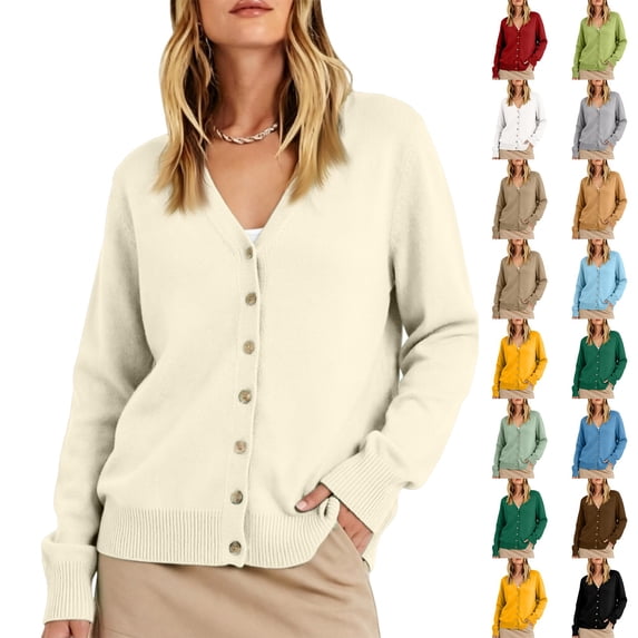Lumtrix Cardigans Sweater For Women Warm Lightweight Button Front Cardigan Oversized Long Sleeve V Neck Cozy Sweaters Dressy Casual Tops Beige S