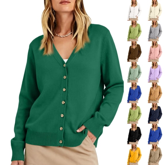 Lumtrix Cardigans Sweater For Women Warm Lightweight Button Front Cardigan Oversized Long Sleeve V Neck Cozy Sweaters Dressy Casual Tops Dark Green 2XL