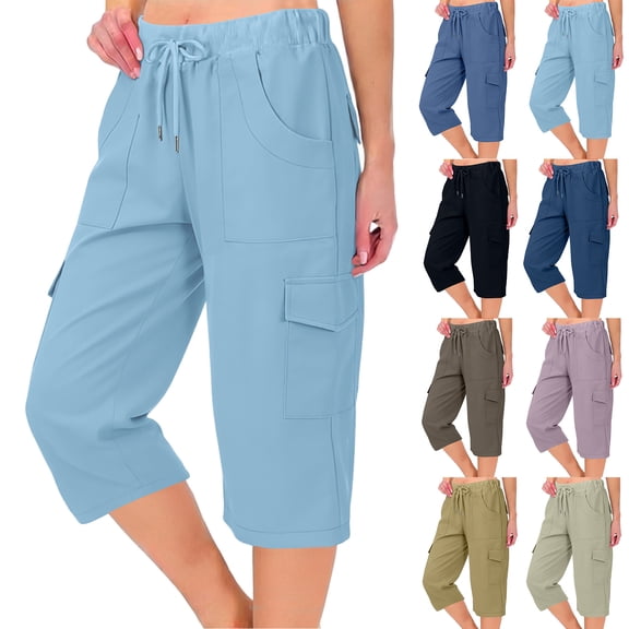 Lumtrix Cargo Capris For Women With 6 Pockets Lightweight Quick Dry Hiking Pants Outdoor Athletic Cargo Pants Sky Blue 2XL