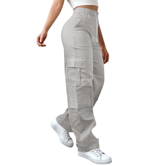 Lumtrix Cargo Pants For Women High Waisted Hiking Pant Baggy Fashion Stretchy Wide Leg Y2K Streetwear With Pockets Light Gray 3XL