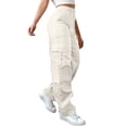 thumbnail image 1 of Lumtrix Cargo Pants For Women High Waisted Hiking Pant Baggy Fashion Stretchy Wide Leg Y2K Streetwear With Pockets Light White M, 1 of 5
