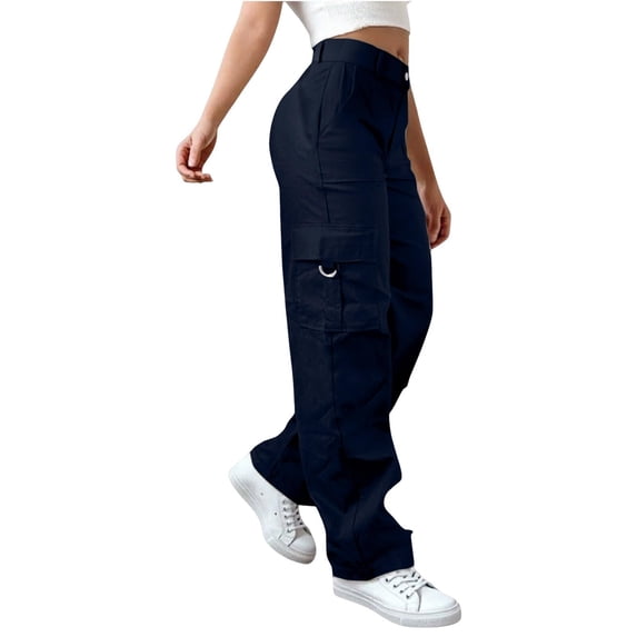 Lumtrix Cargo Pants For Women High Waisted Hiking Pant Baggy Fashion Stretchy Wide Leg Y2K Streetwear With Pockets Navy 2XL
