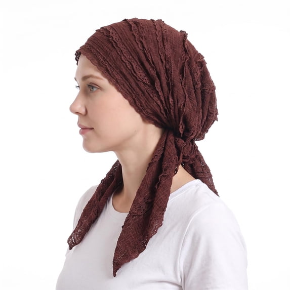 Lumtrix Chemo Headwear For Women Elegant Pre-Tied Turban Headwrap, Soft Stretchy Chemo Caps For Hair Loss, Breathable Cancer Headscarf Coffee