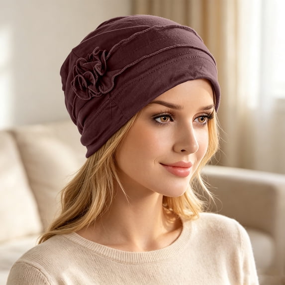 Lumtrix Chemo Headwear for Women Beanies Turbans Hats Stretch Elastic Easy To Wear Hair Loss Coffee