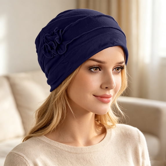 Lumtrix Chemo Headwear for Women Beanies Turbans Hats Stretch Elastic Easy To Wear Hair Loss Navy
