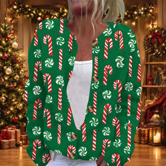 Lumtrix Christmas Cardigan Sweaters For Women Lightweight Button Up Plus Size Sweater Funny Graphic Chunky Cardigan Sweater Green 3XL