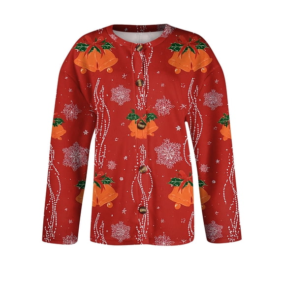Lumtrix Christmas Cardigan for Women Comfortable Long Length Sleeve Xmas Graphic Blouses Fall Open Front Blouse Deep Red L