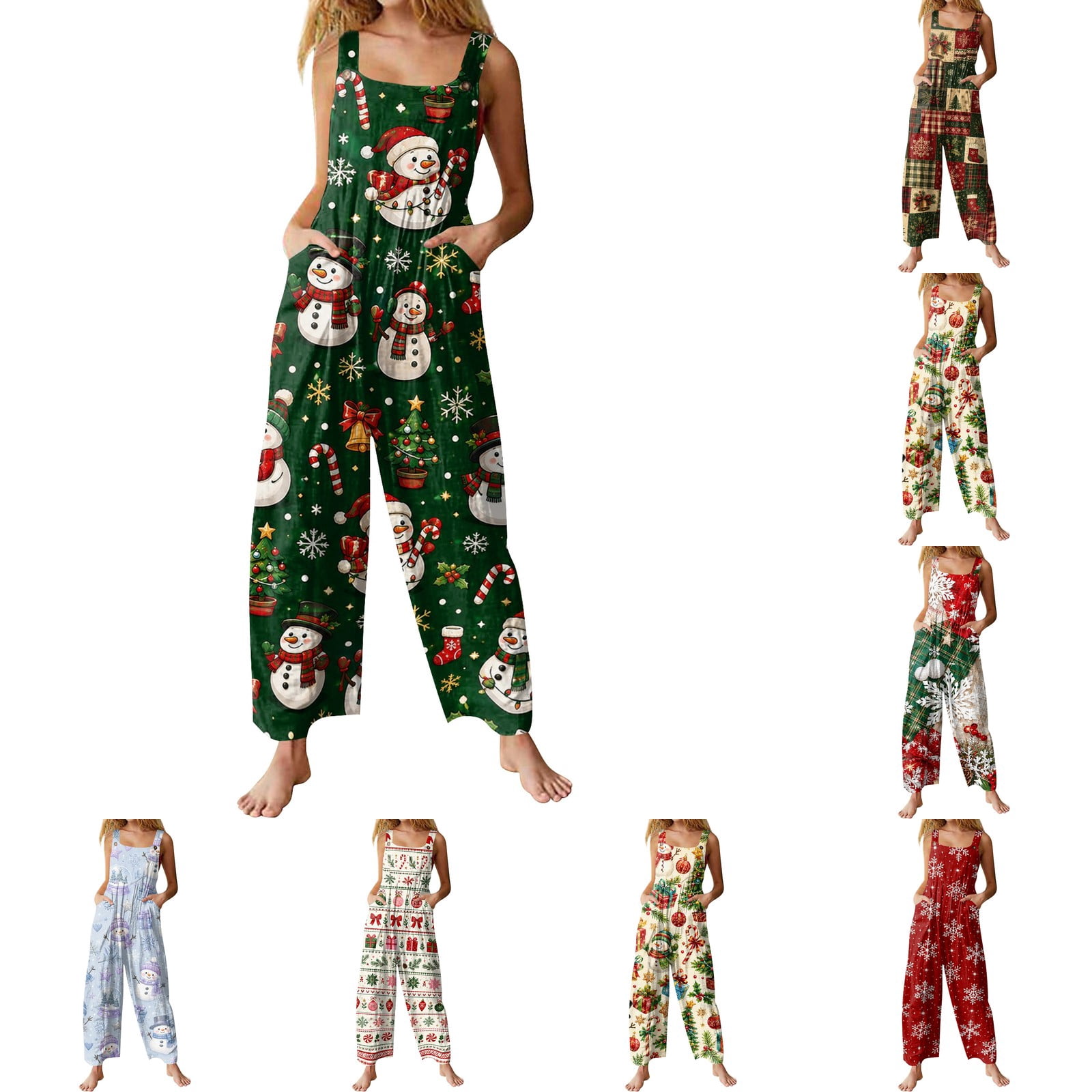 Lumtrix Christmas Jumpsuits for Women Cute Wide Leg Xmas Snowman Plus ...