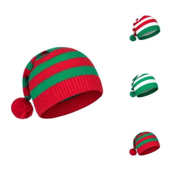 Lumtrix Christmas Knitted Elf Hats Santa Hat For Adults Xmas Beanie Winter Hats With Pompom Long Crochet Caps For Women Men Red