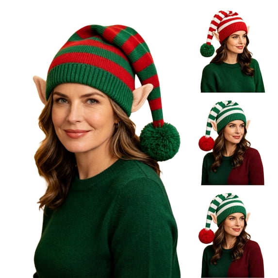 Lumtrix Christmas Knitted Elf Hats With Ears For Kids Girl Boy Elf Beanie Crochet Long Santa Hats Elf Costume Xmas Party Caps Dark Green